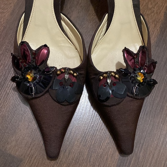 PRADA Italian Made Jewelled Satin Brown Heel 3’ Approx Mules Size 7.5’ - Picture 7 of 14